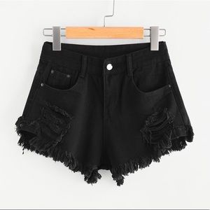 Black Distressed/Frayed Denim Shorts 🖤